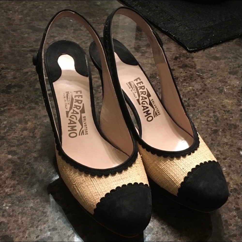 Black suede and Raffia Salvatore Ferragamo